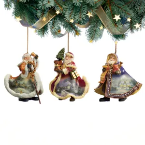 The Ashton-Drake Galleries Victorian Winter Scenes Santas Ornament Collection Issue #4 Painter of Light Artistry Christmas Decoration Set of 3 by Thomas Kinkade 12-inches