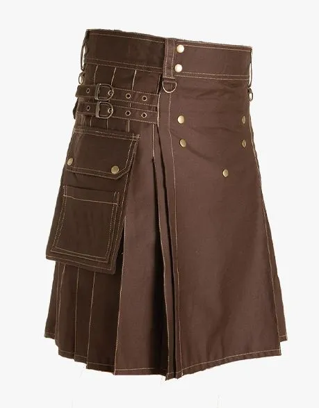 UTILITY KILT IN BROWN WITH DECORATE APRON