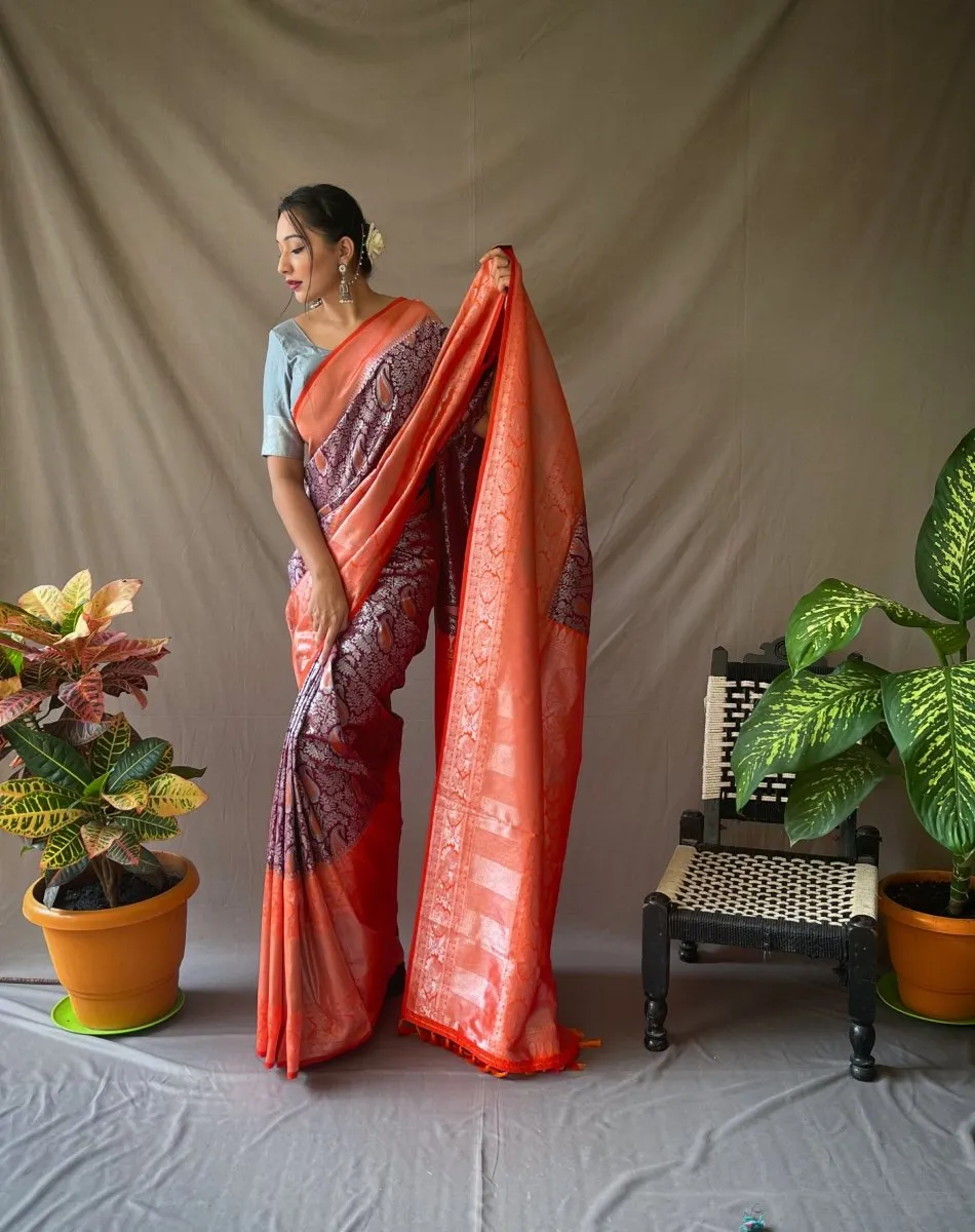 Wine Saree in Pure Kanjeevaram Meenakari