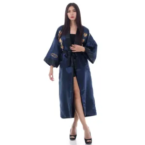 Women’s Navy Serpent Reversible Kimono Robe