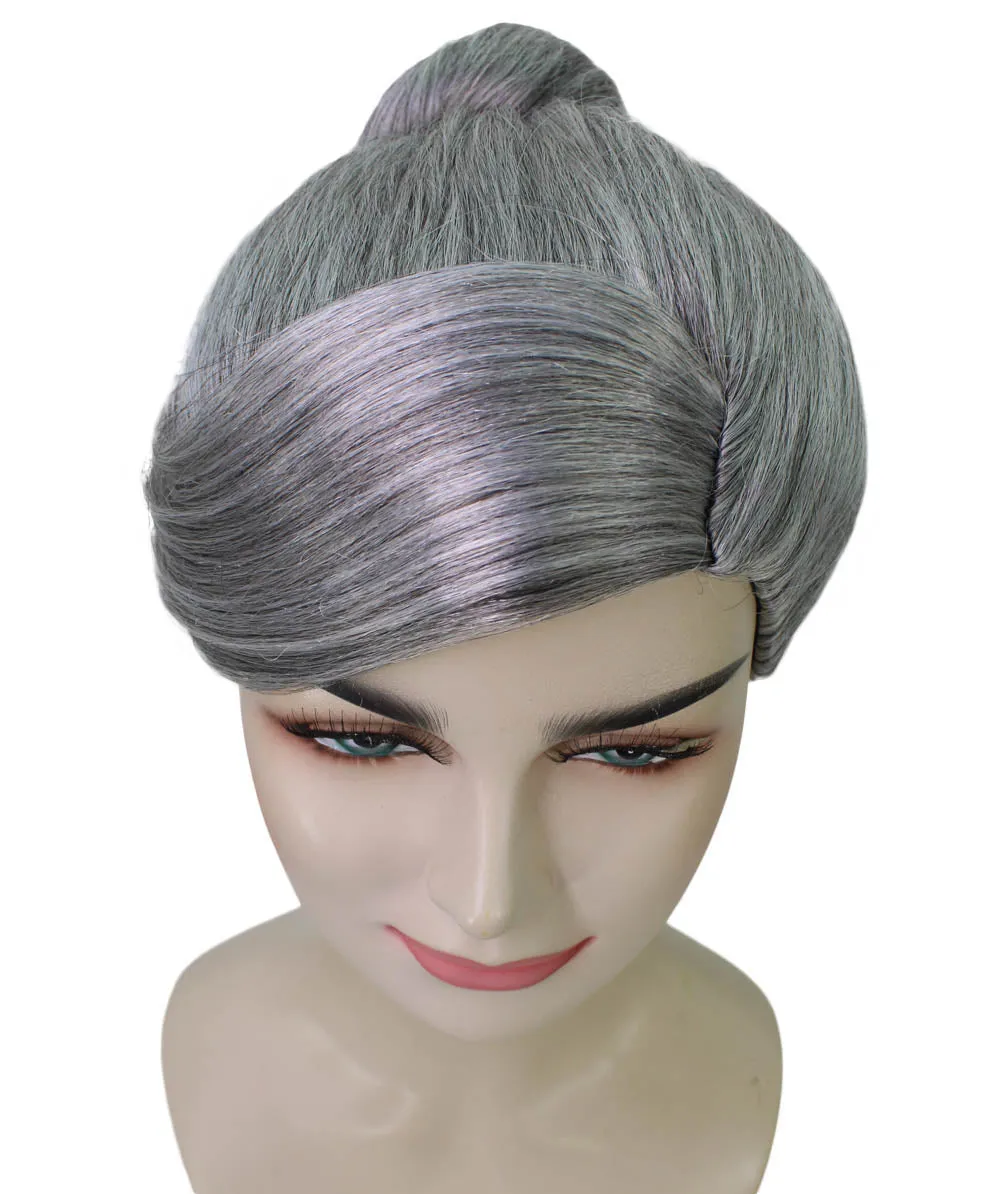 Womens Witch Wig , Silver Grandma With Bun Wig , Premium Breathable Capless Cap