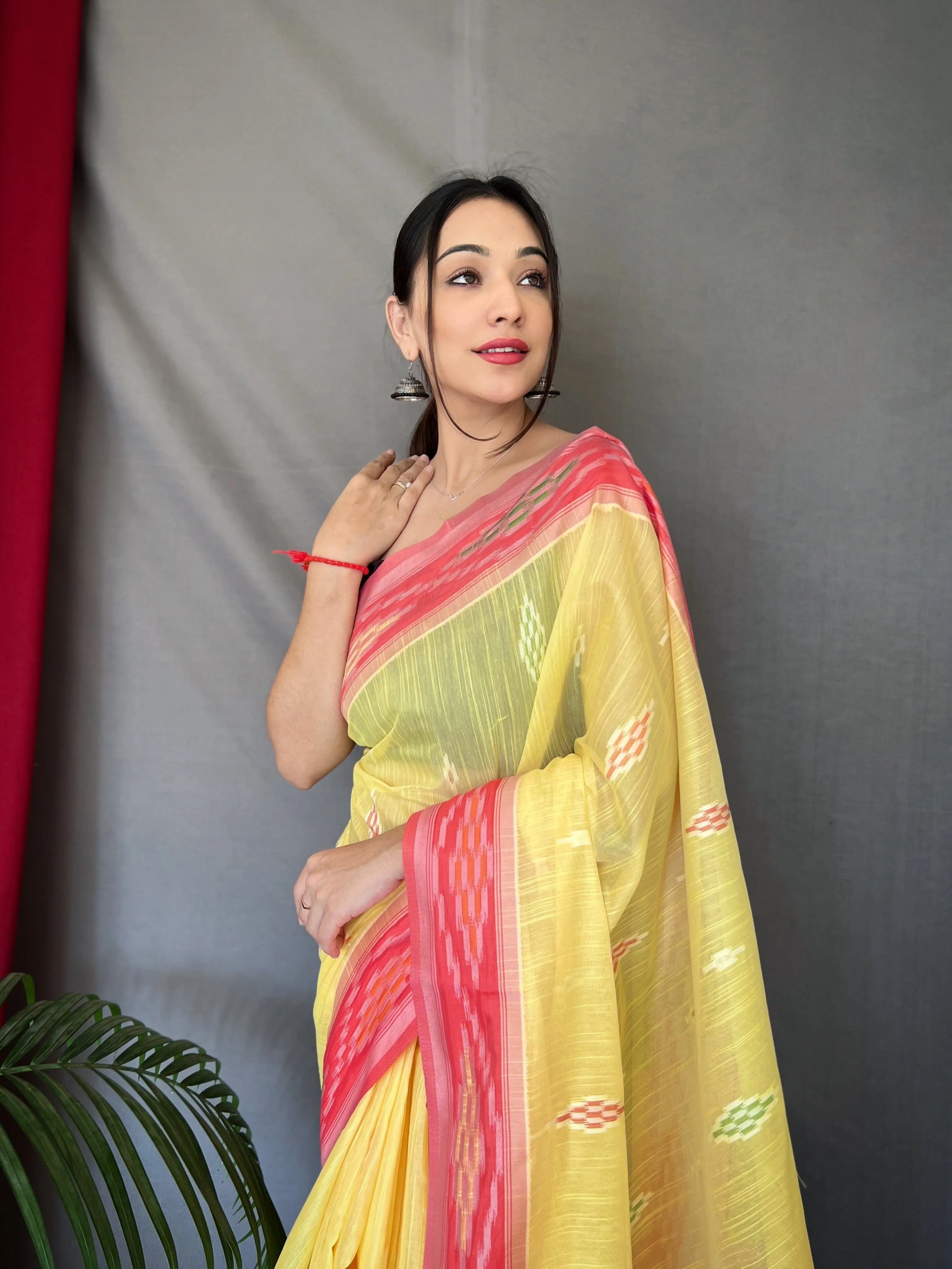 Yellow Saree in Cotton for women